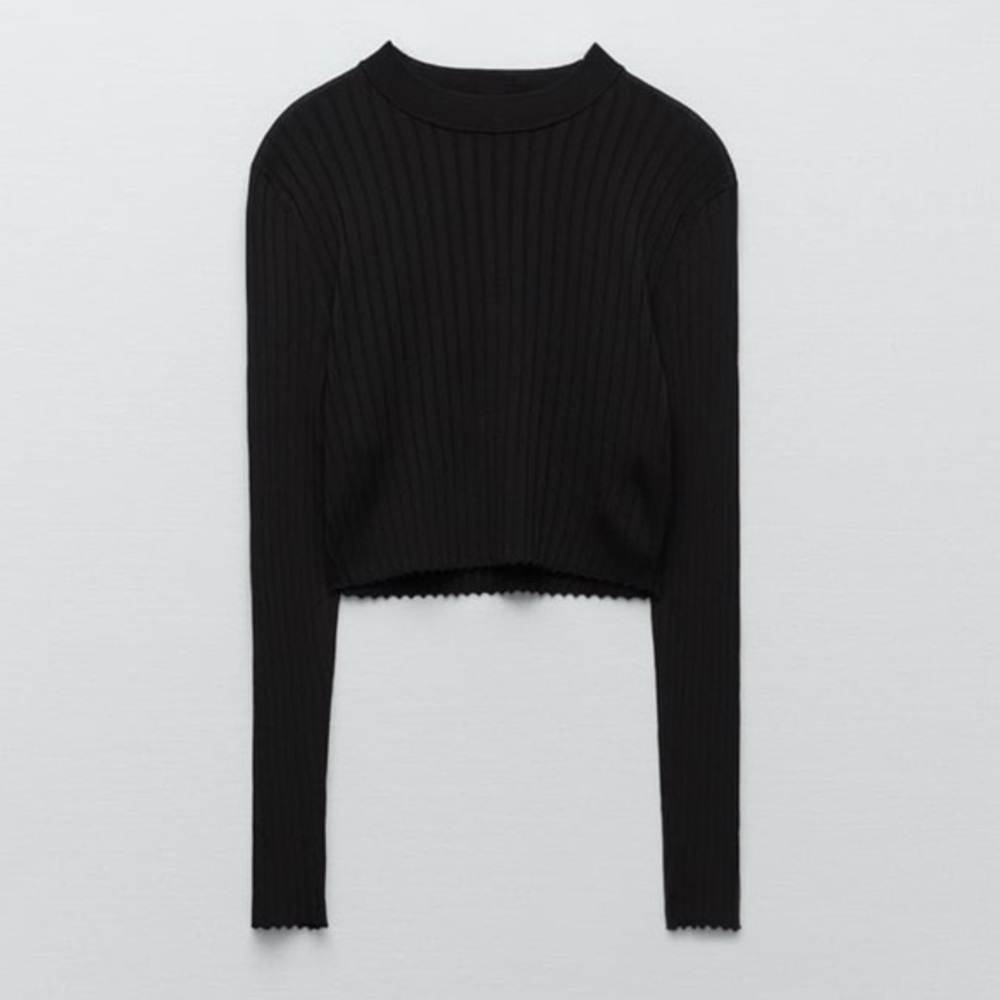 Black Ribbed Long Sleeve Top